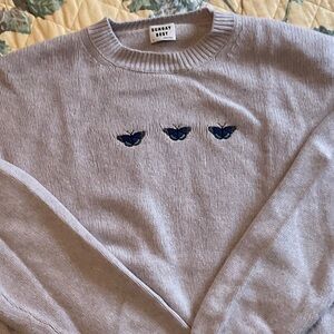 Aritzia Sunday Best Light Gray Sweater with Butterfly Embroidery